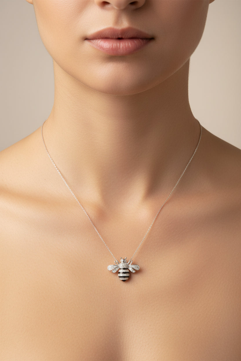 Sterling Silver Bee Necklace CZ Stone NCZ10011
