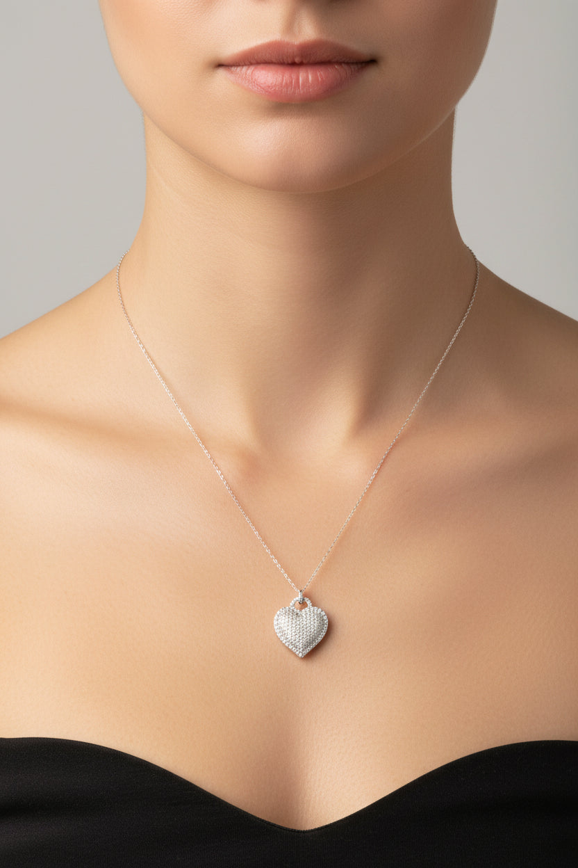 Sterling Silver Heart Shape Necklace CZ Stone NCZ10022