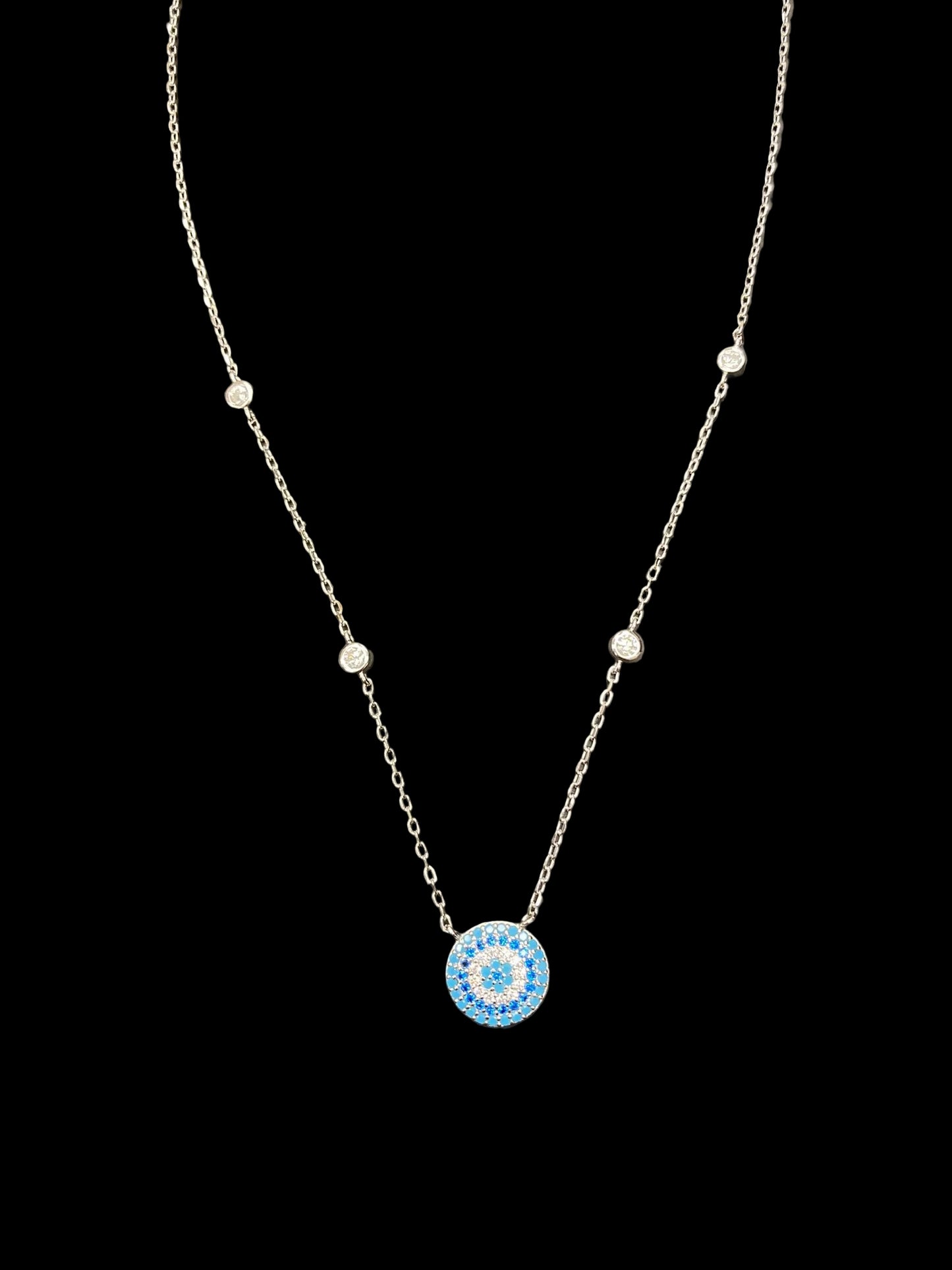 Sterling Silver Evil Eye Necklace CZ Stone NCZ10083