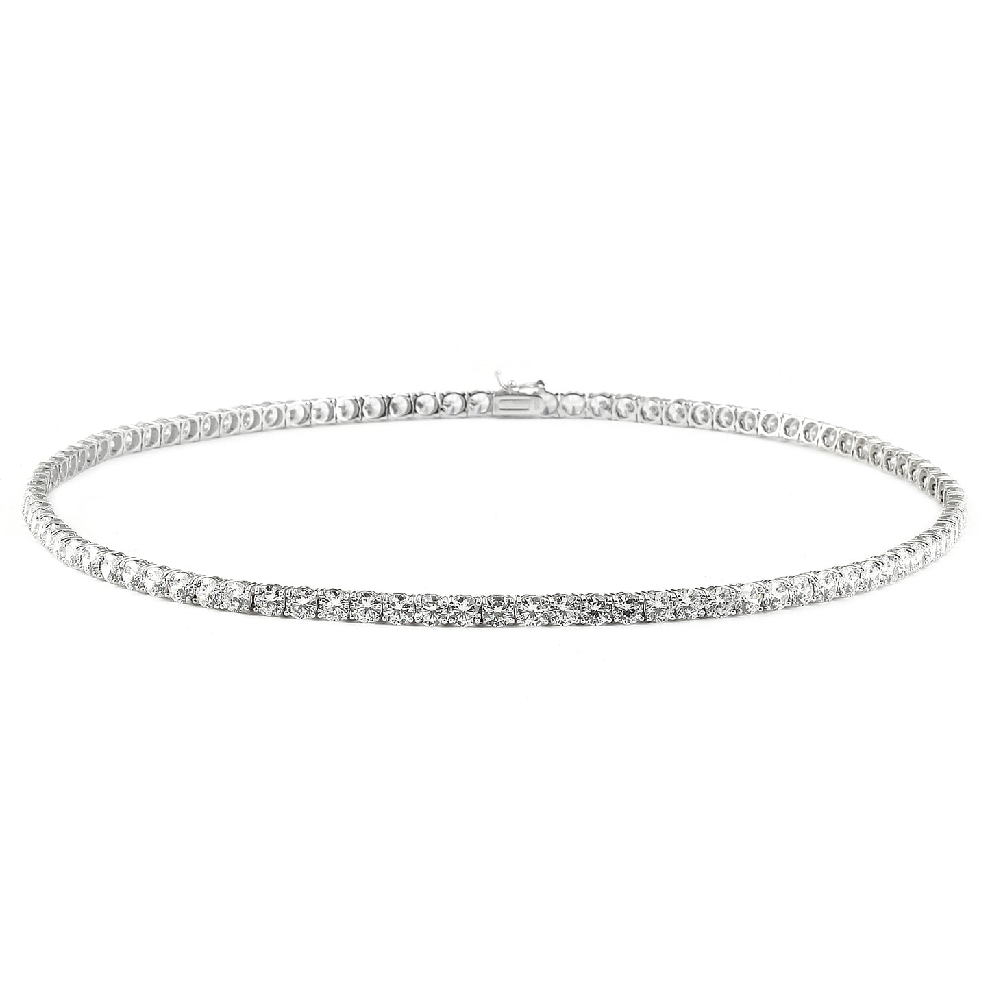 Sterling Silver Tennis Necklace Round Claw Set NCZ106