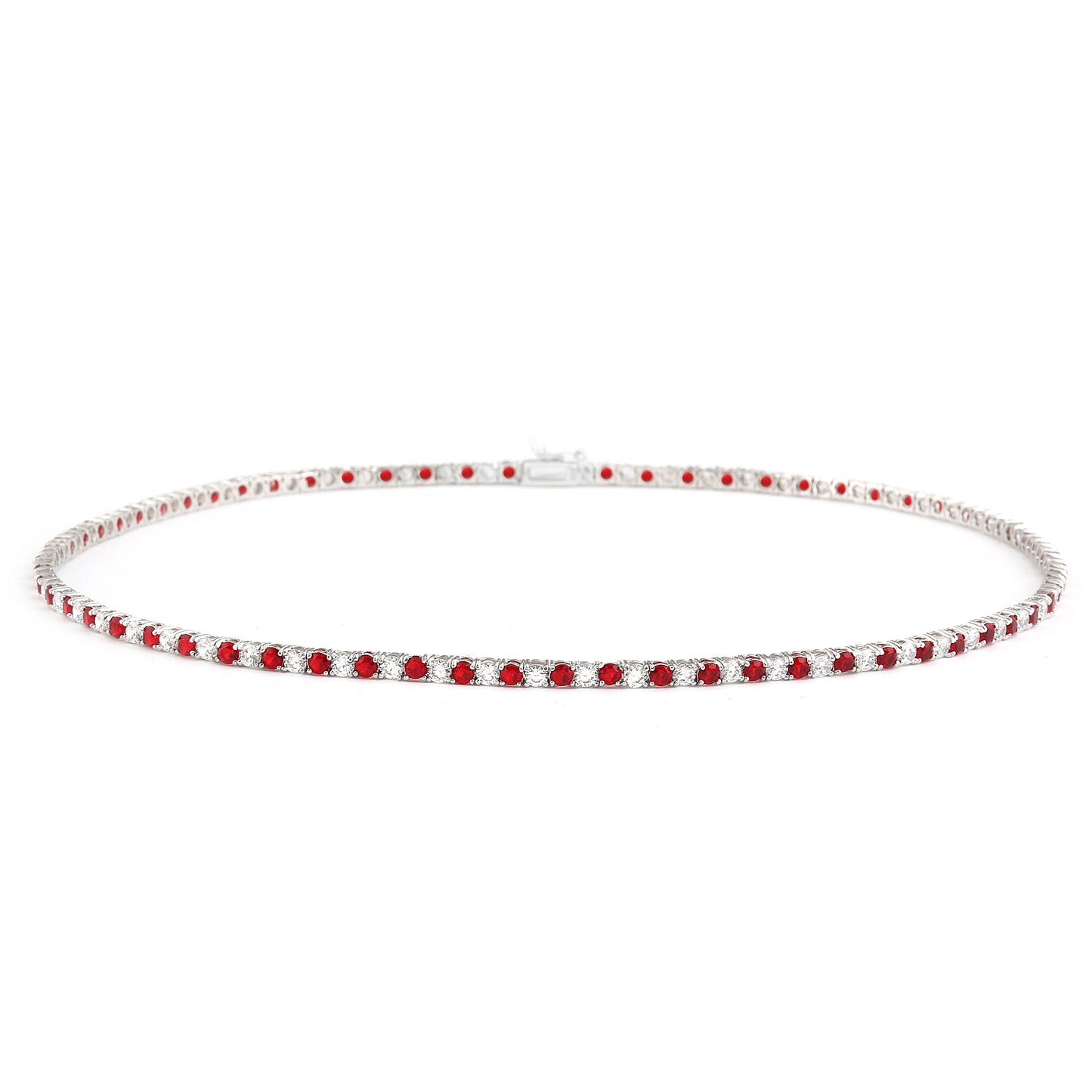 Sterling Silver Tennis Necklace Red-White CZ Stone NCZ106RW