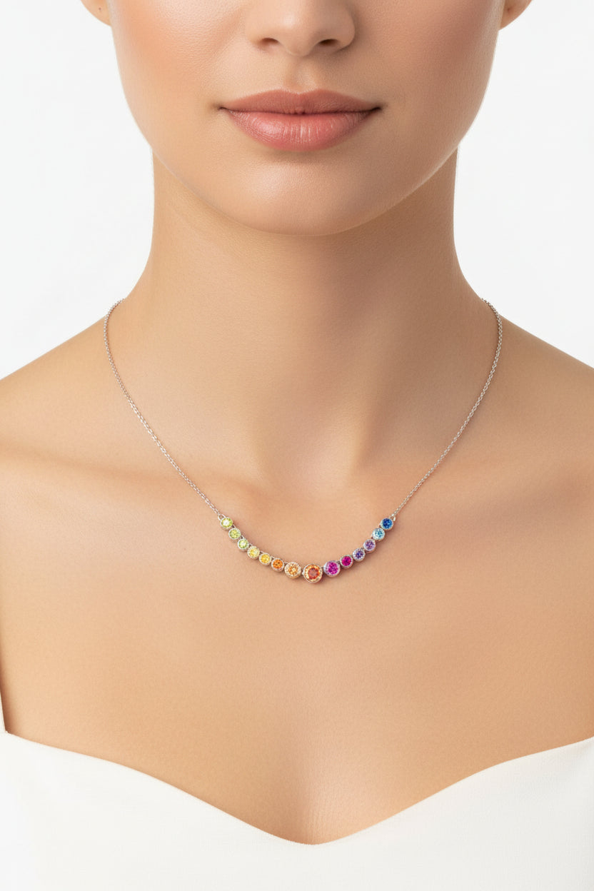 Sterling Silver Rubover Necklace CZ Stone NCZ10179