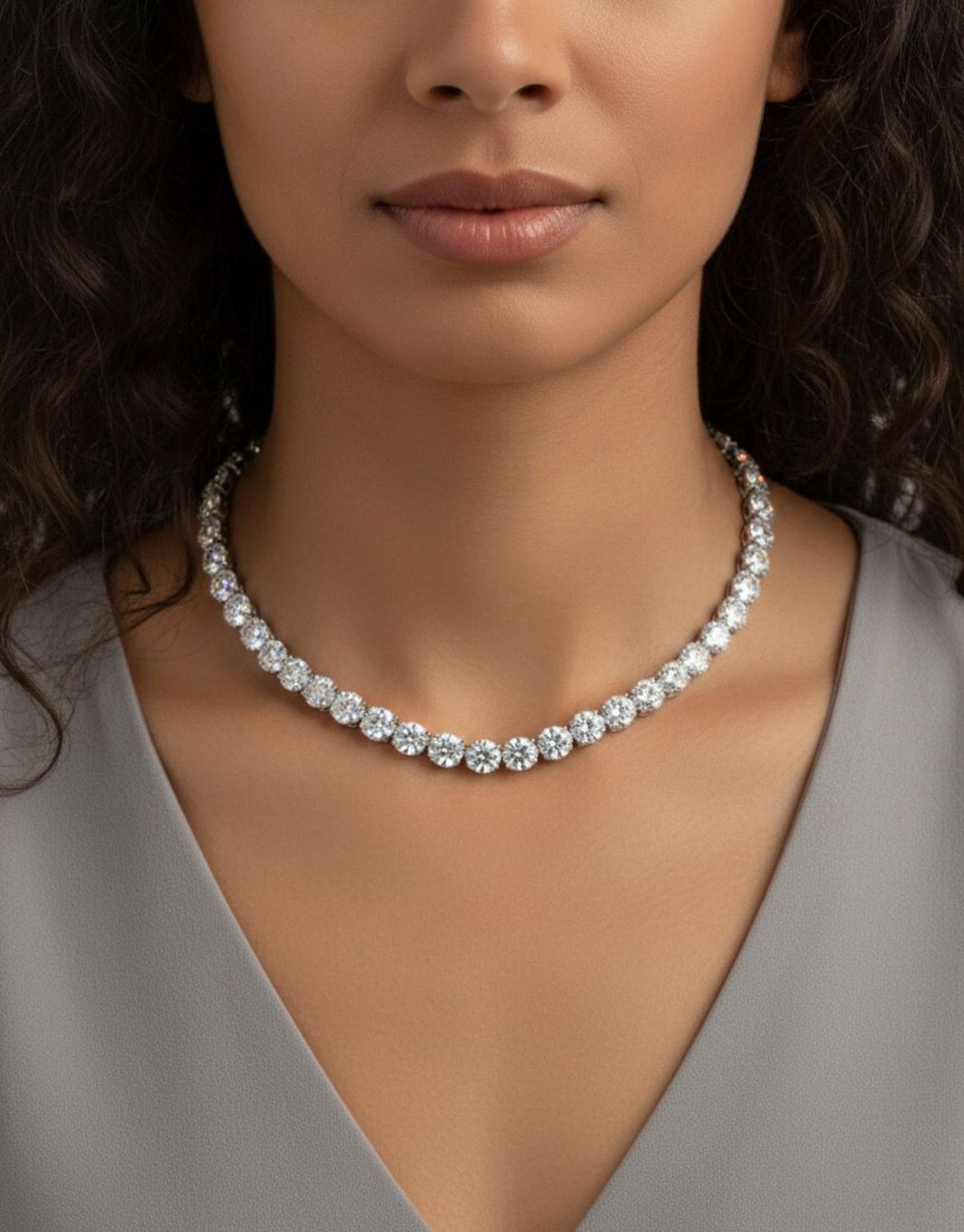 Sterling Silver Tennis Necklace 8 mm CZ Stone 18" NCZ33014