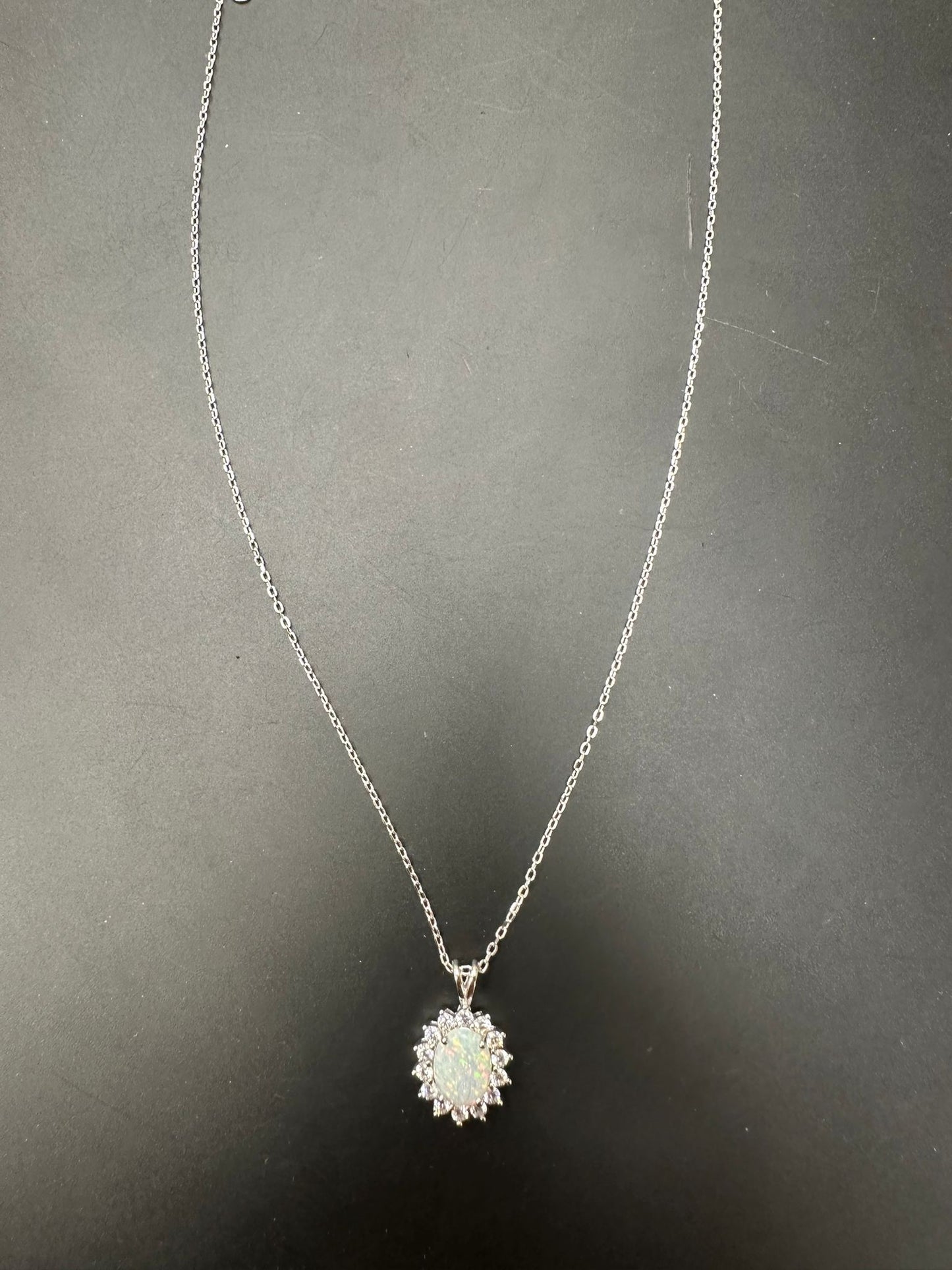 Sterling Silver Necklace Opal Stone NCZ164