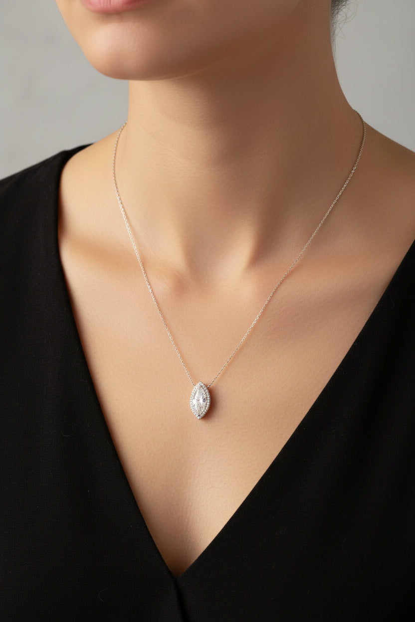 Sterling Silver Necklace Pear Shape CZ Stone NCZ6109
