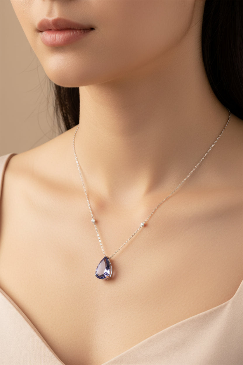 Sterling Silver Necklace Pear Shape CZ Stone NCZA801