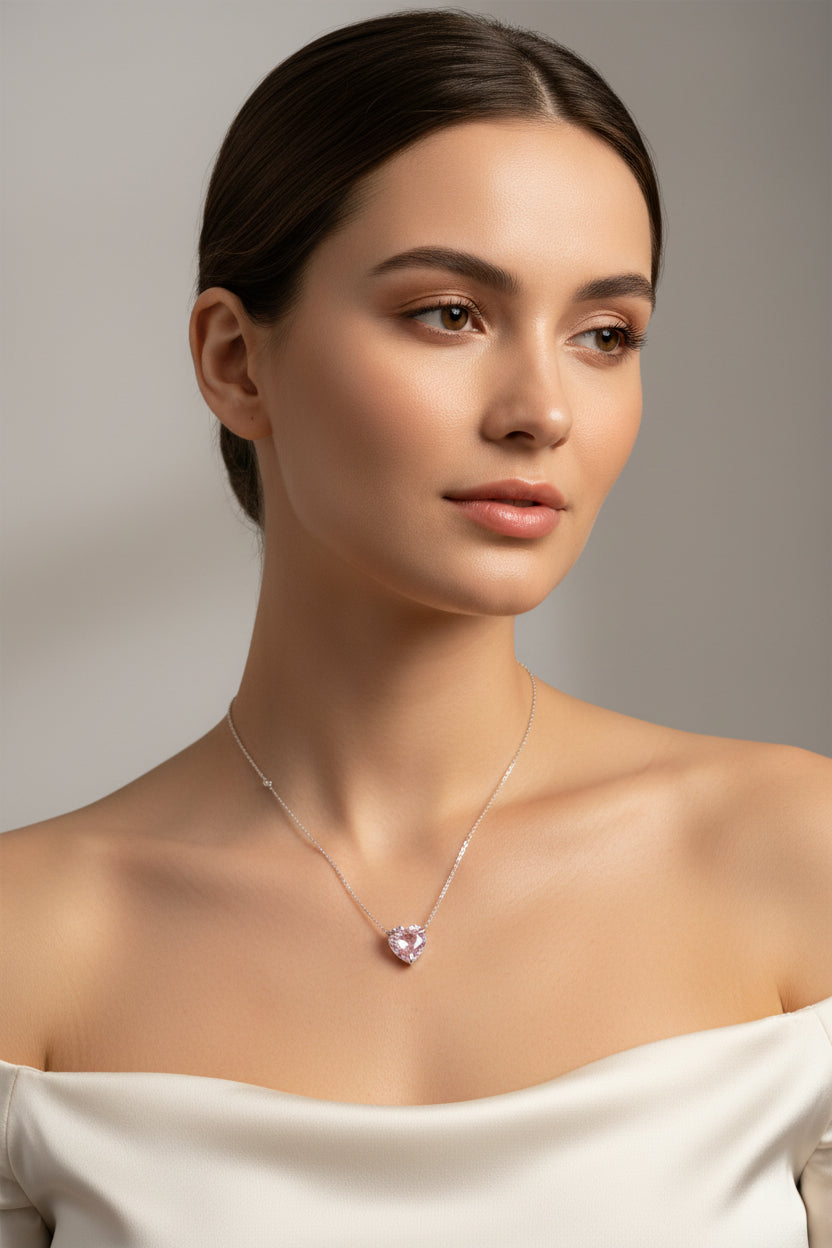 Sterling Silver Necklace Heart Shape CZ Stone NCZA810