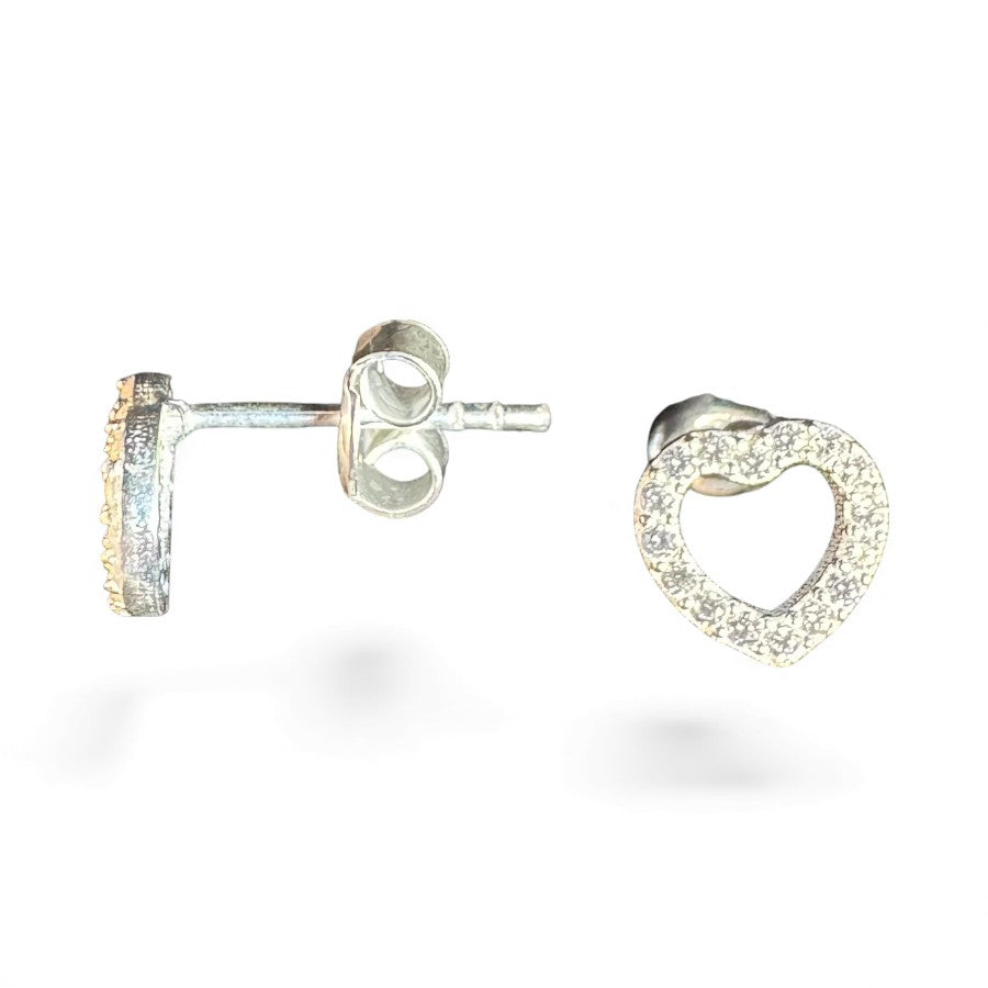 Sterling Silver Stud Earring Heart Shape CZ Stone P9107
