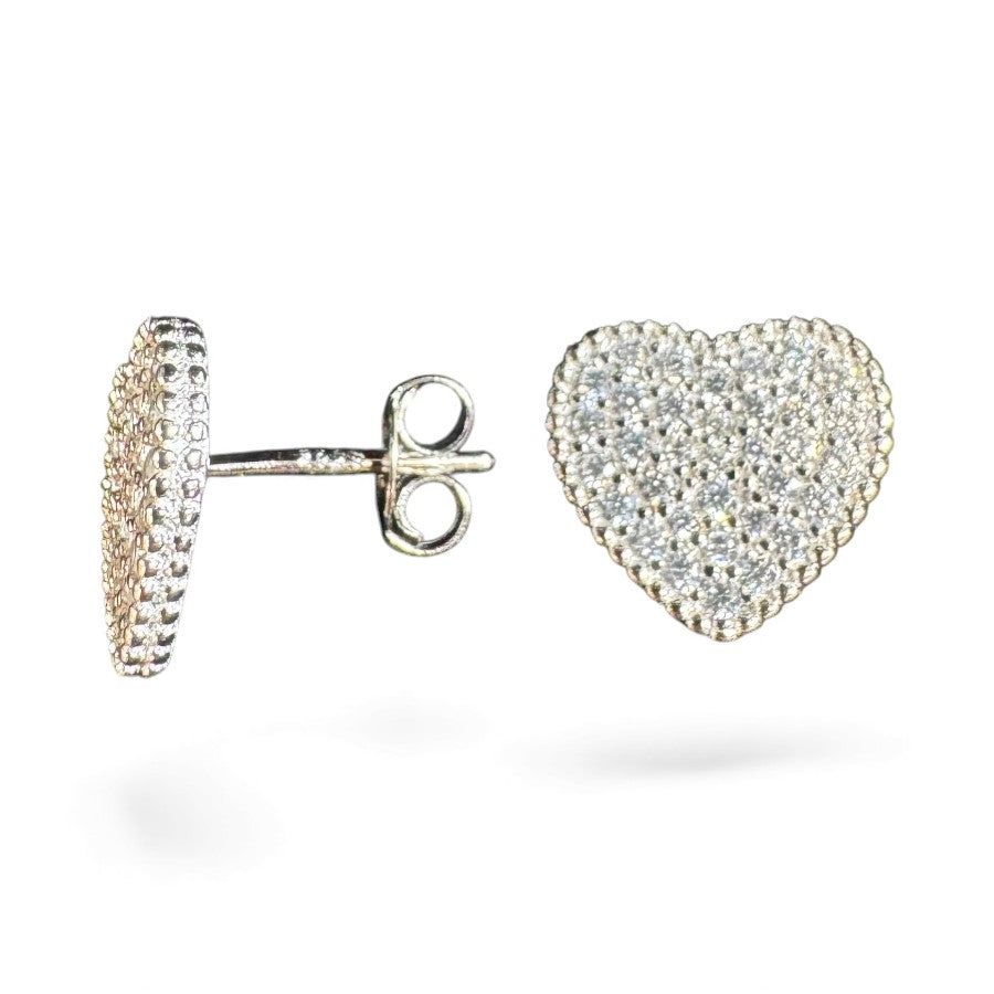 Sterling Silver Stud Earring Heart Shape CZ Stone P9108