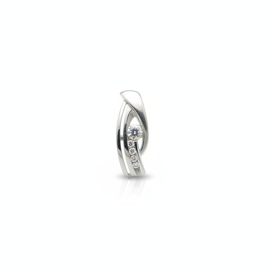 Sterling Silver CZ Pendant featuring a brilliant cut center stone and intricate design details.