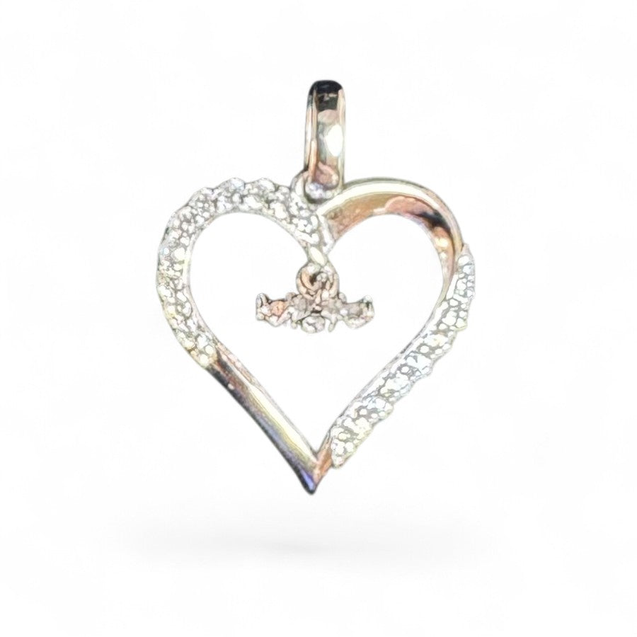 Sterling Silver Heart Shape Small Mum Pendant CZ Stone PCZ10088