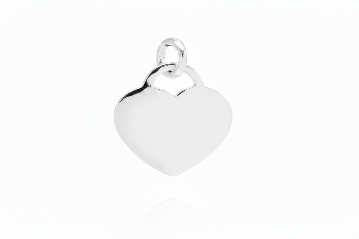 Sterling silver heart pendant, plain heart design, 24 mm charm, perfect for custom jewelry.