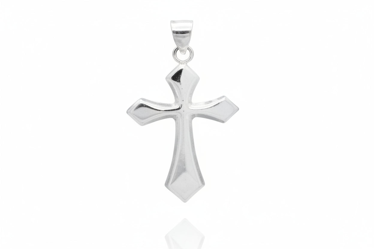 Sterling silver cross pendant, 30 x 51 mm, featuring a plain design and polished finish.