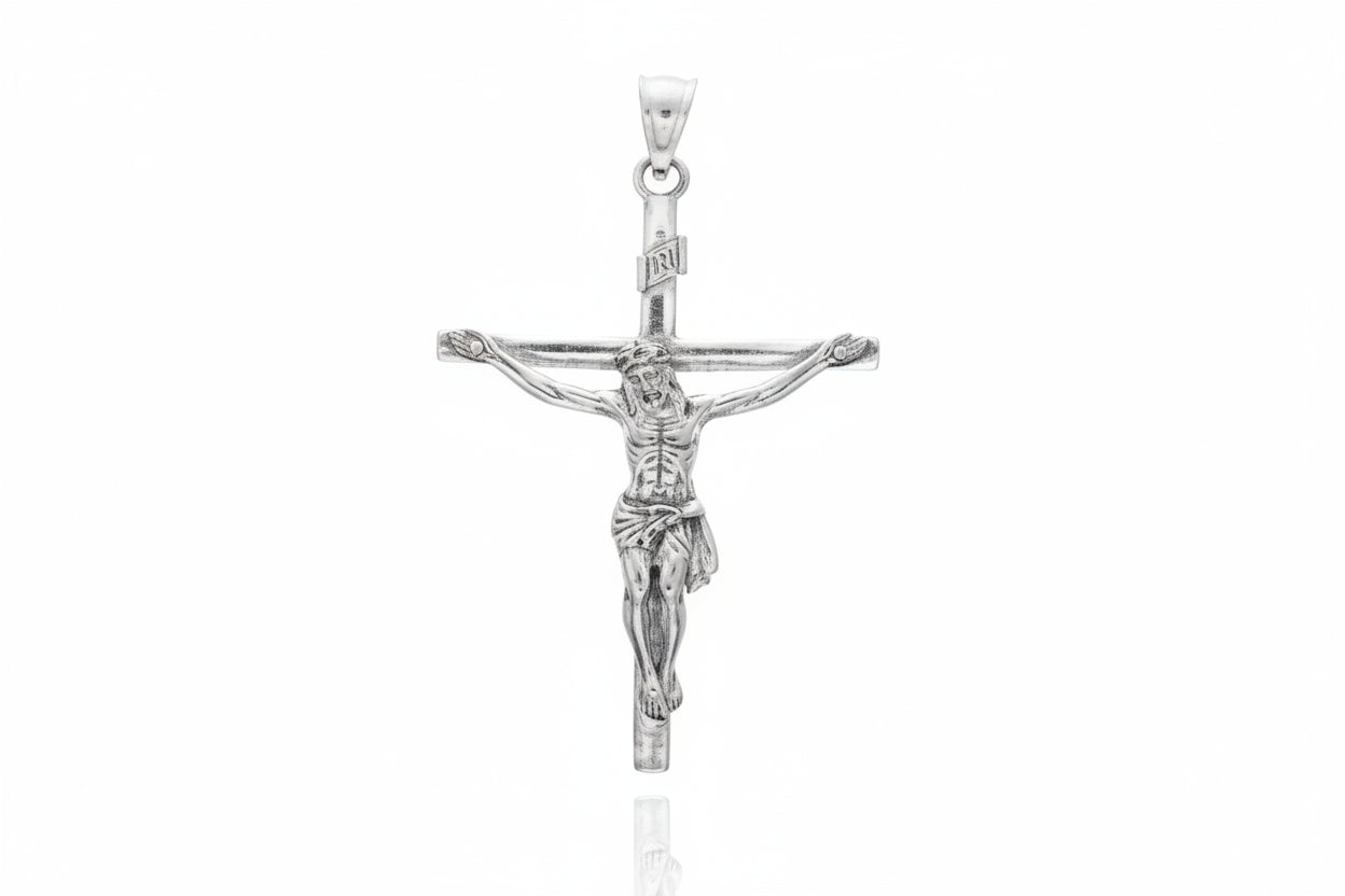 Sterling Silver Cross Pendant PP020010244 featuring a detailed design, measuring 33x55 mm.
