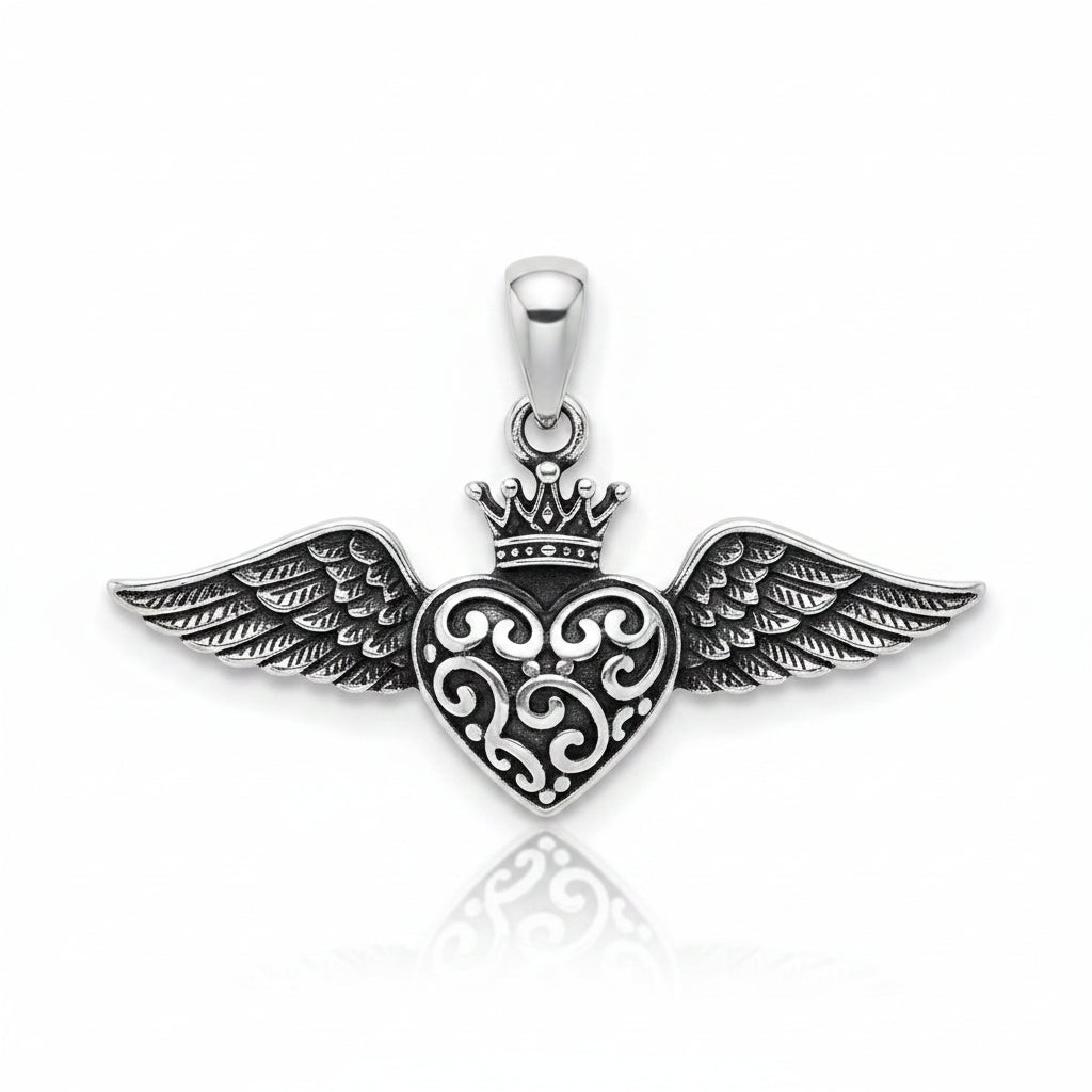 Sterling Silver Plain Winged Heart Pendant PP021270255, a beautiful sterling silver winged heart pendant.