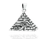 Sterling Silver Eye Of Horus Pyramid Pendant PP021620073, 28x24mm, showcasing intricate detailing of the Eye of Horus pyramid pendant.