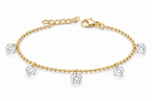 Sterling Silver 6"-7" Ball Bracelet Cz Stone BCZ109166