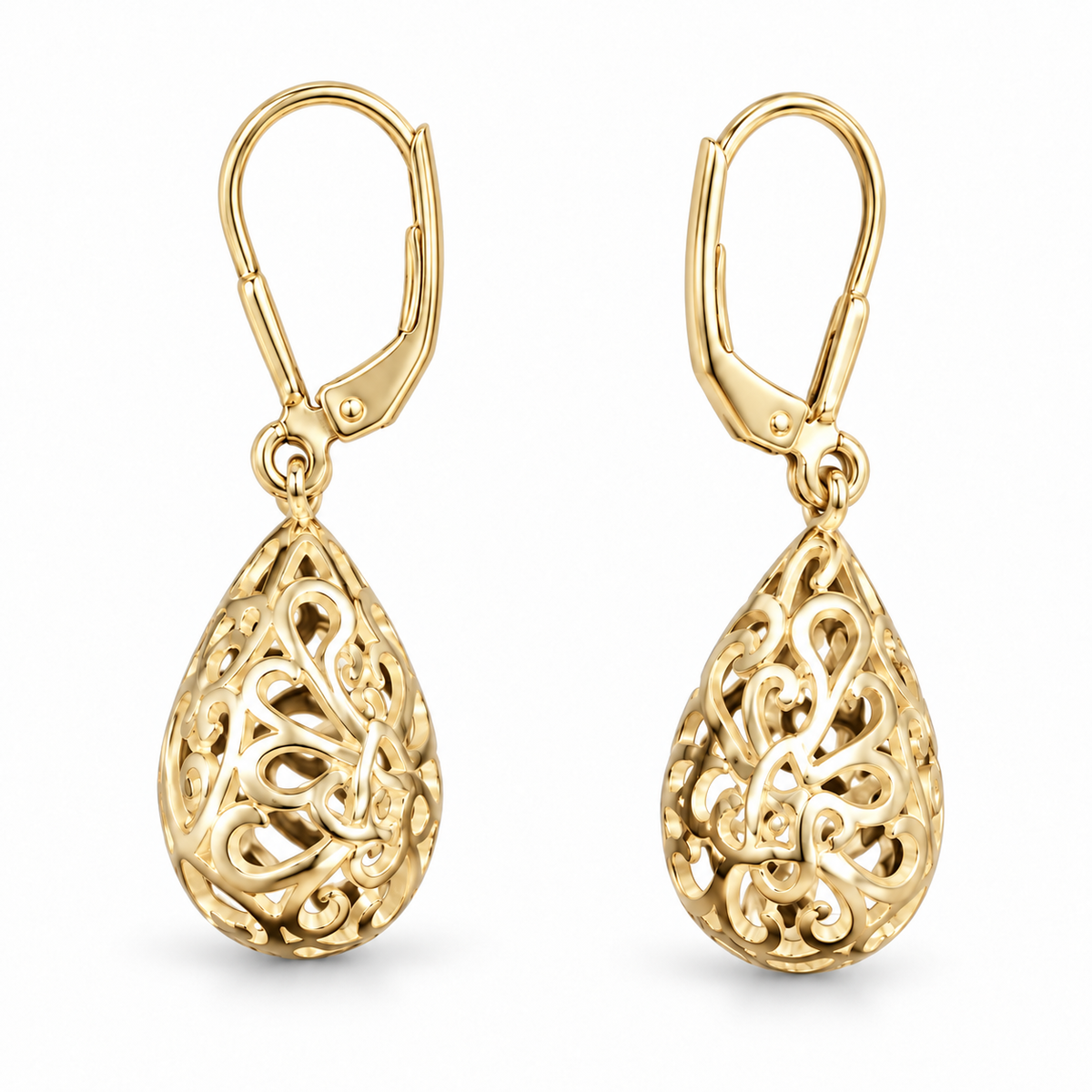 Sterling Silver Filigree Puffed Teardrop Earrings ECZ184692