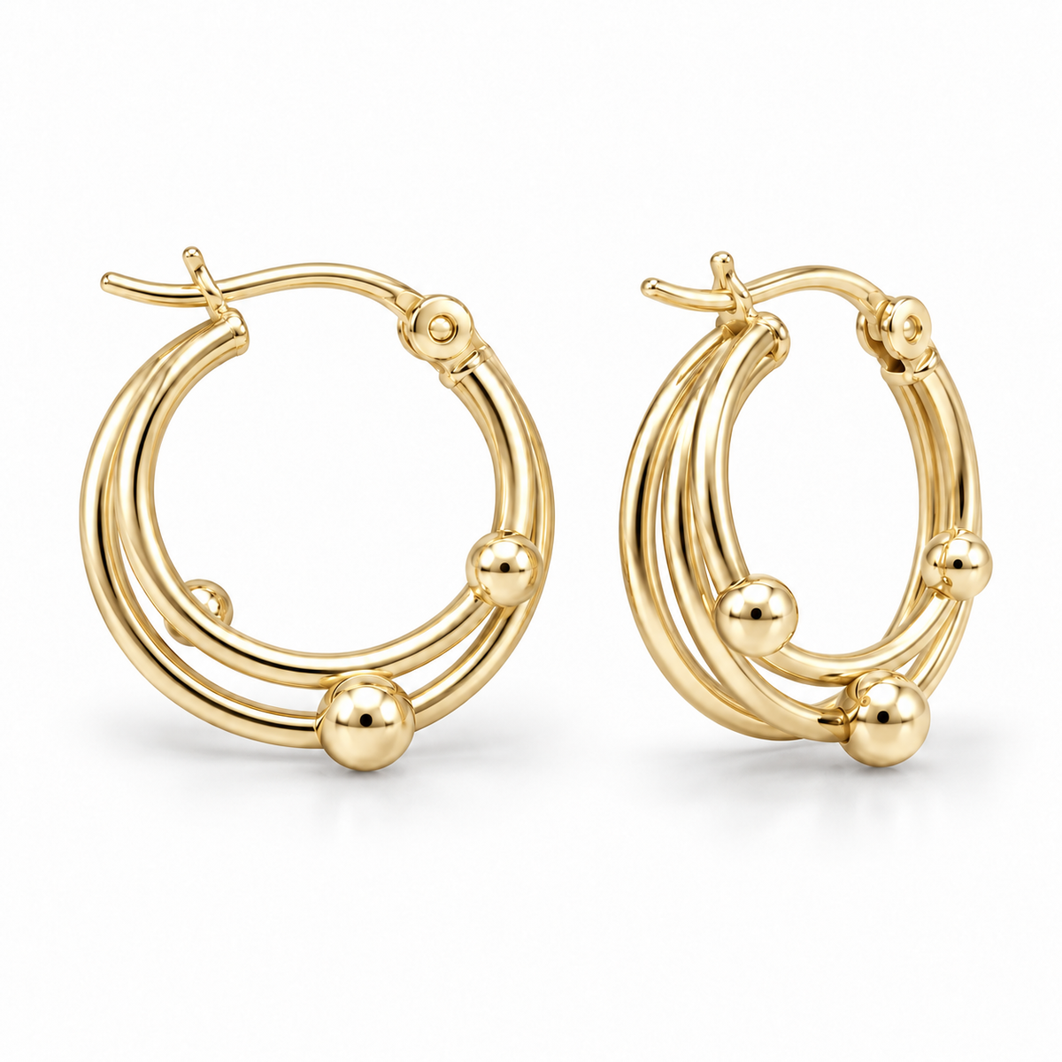 Sterling Silver Layered Ball Hoop Earring ECZ184522