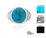Sterling Silver Turquoise Ring TQ130010042 featuring a 15 mm turquoise stone and intricate silver detailing.