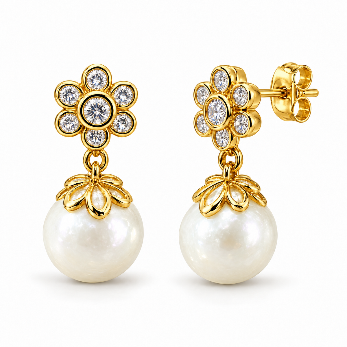 Sterling Silver Pearl Flower Earring Stud ECZ2607167