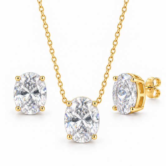 Sterling Silver Necklace-Earring Set 10 mm Oval CZ Stone NECZ3310