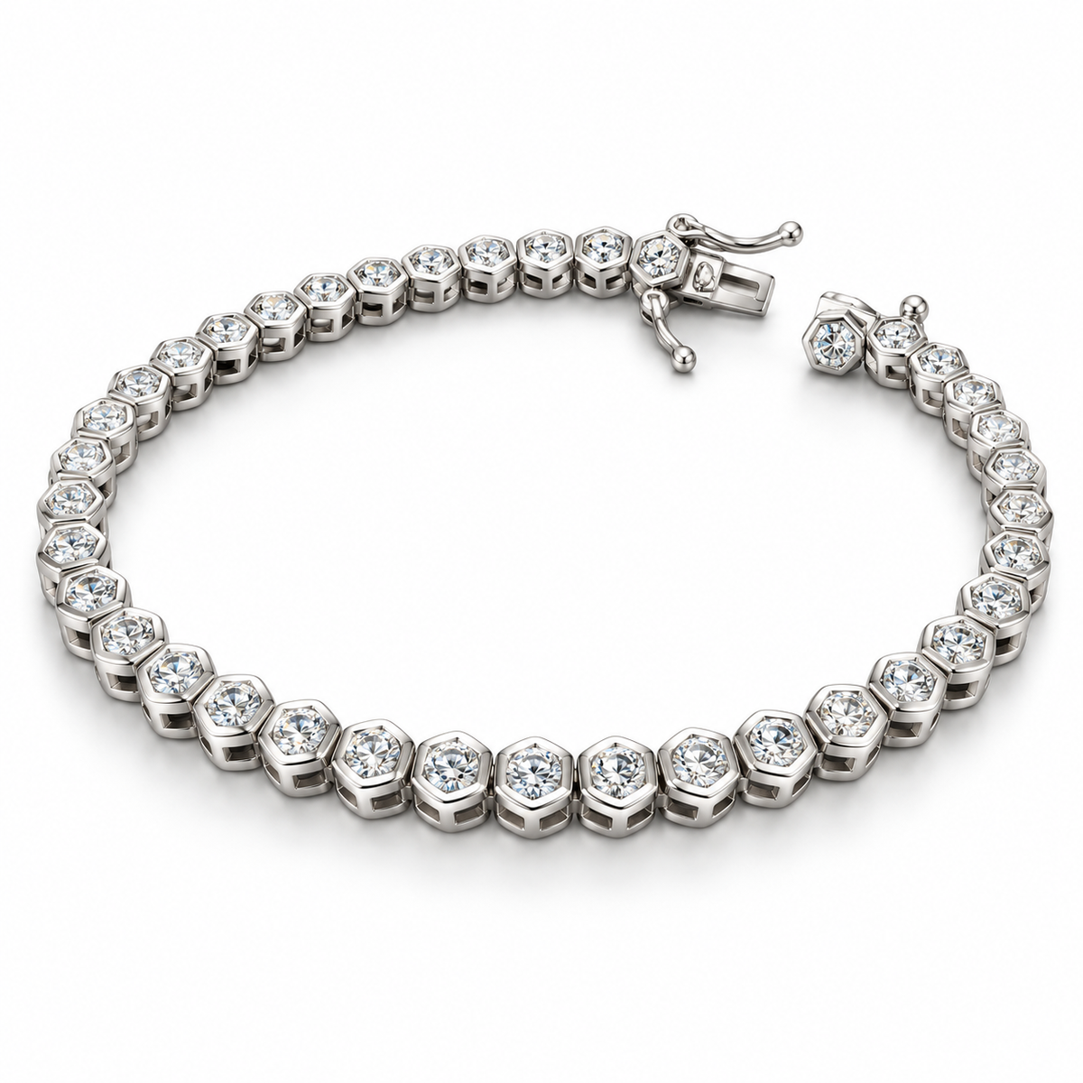 Sterling Silver 7" Hexagon Rubover Tennis Bracelet 3 mm CZ Stone BRCZ2607168