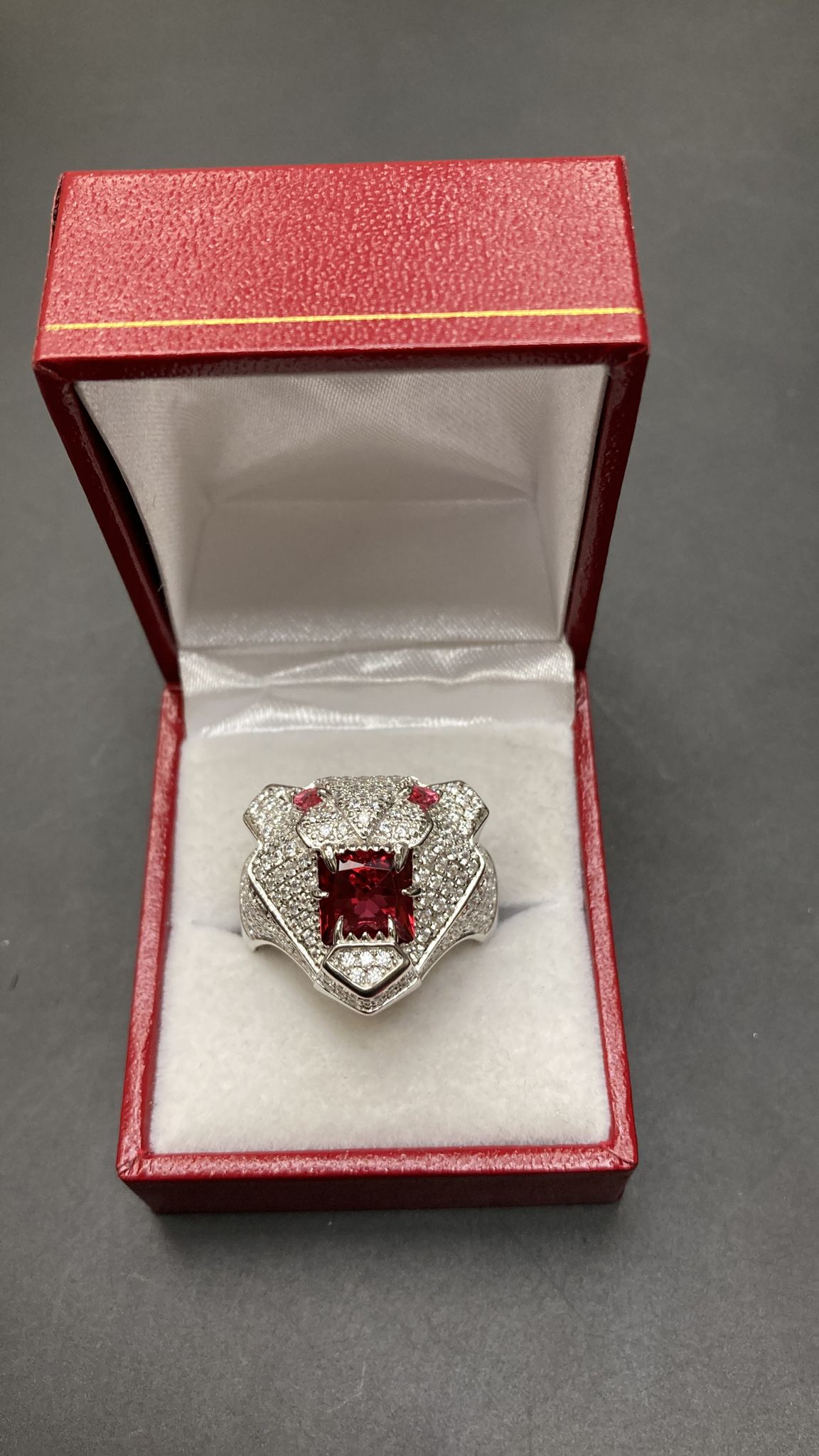 Sterling Silver Tiger Ring CZ Stone RCZ3357