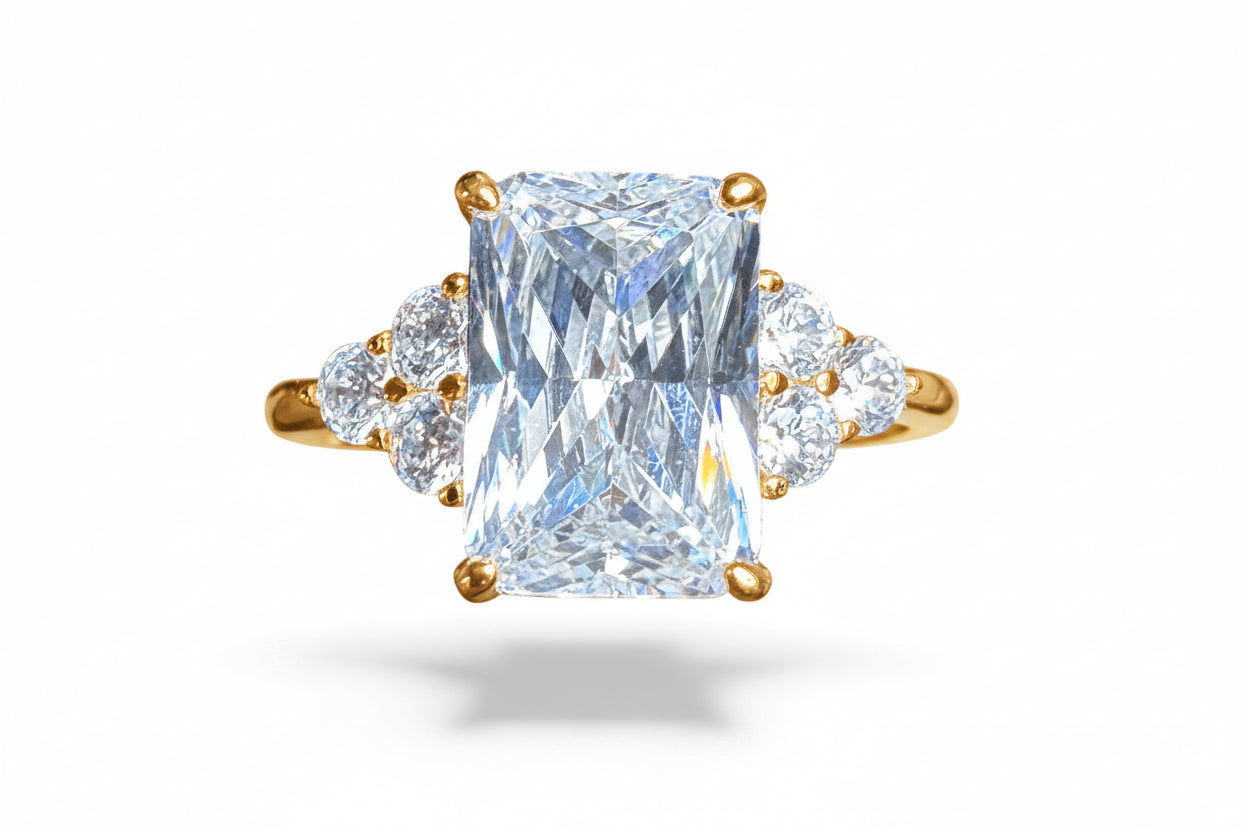 Sterling Silver Octagonal Rectangle Ring CZ Stone RCZD518