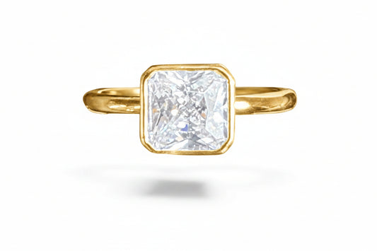 Sterling Silver Bezel Set Radiant Cut Ring Round CZ Stone RCZ2337