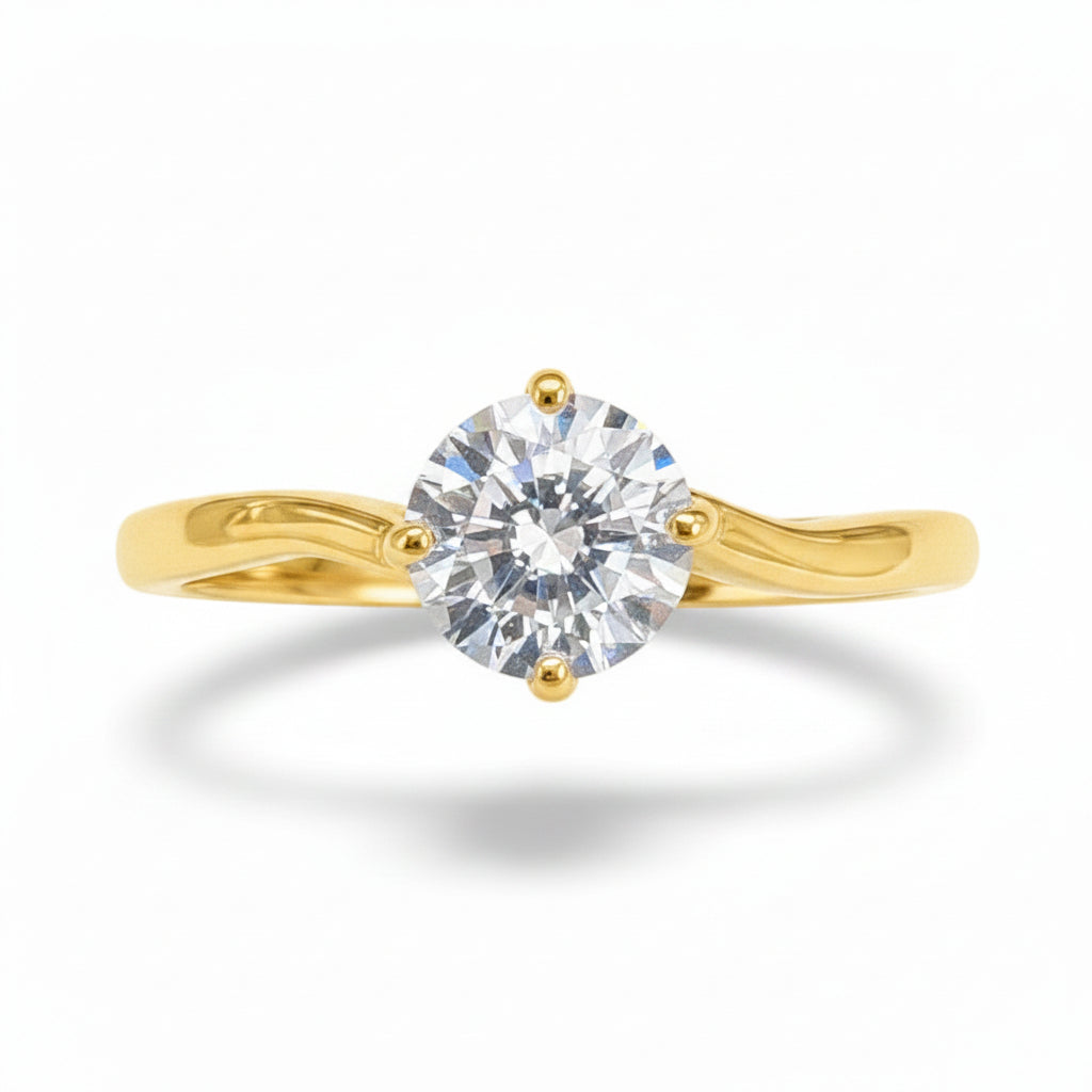 Sterling Silver V Shape Round Ring CZ Stone RCZ2341
