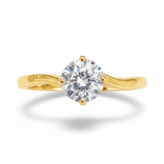 Sterling Silver V Shape Round Ring CZ Stone RCZ2341