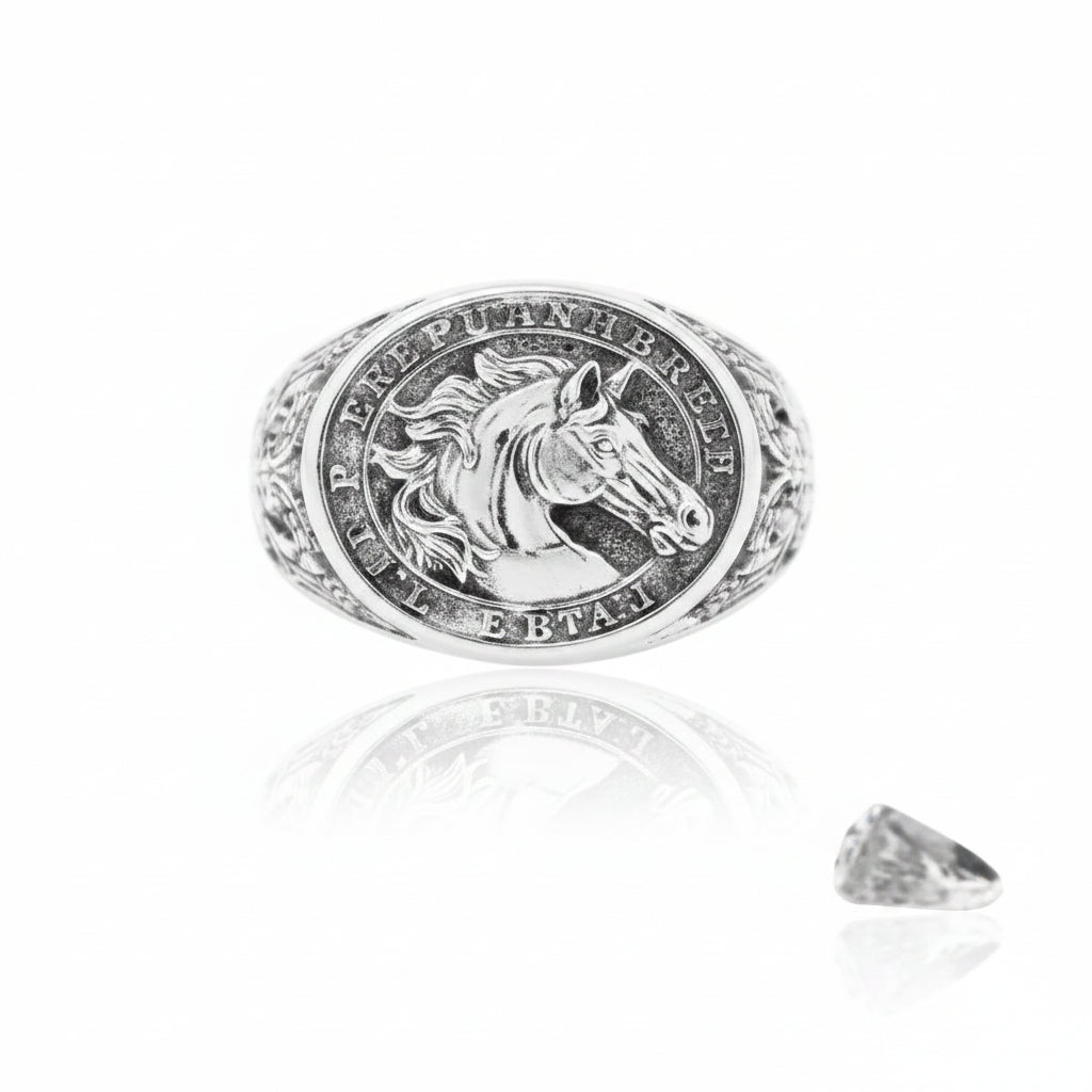Sterling Silver Plain Horse Ring TQ020010490, a detailed sterling silver horse ring 17mm featuring a unique horse design.