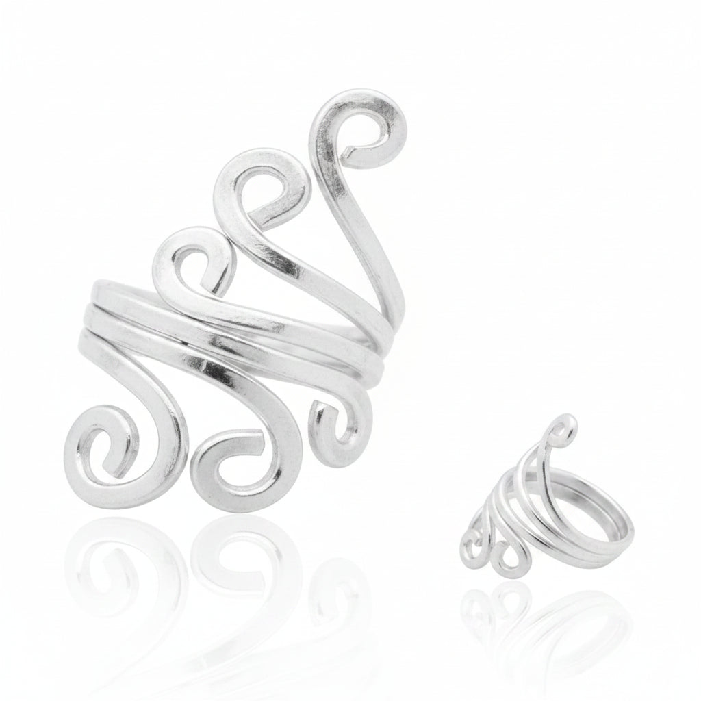 Adjustable sterling silver swirl ring featuring a stylish, plain swirl design, perfect for elegant fashion.