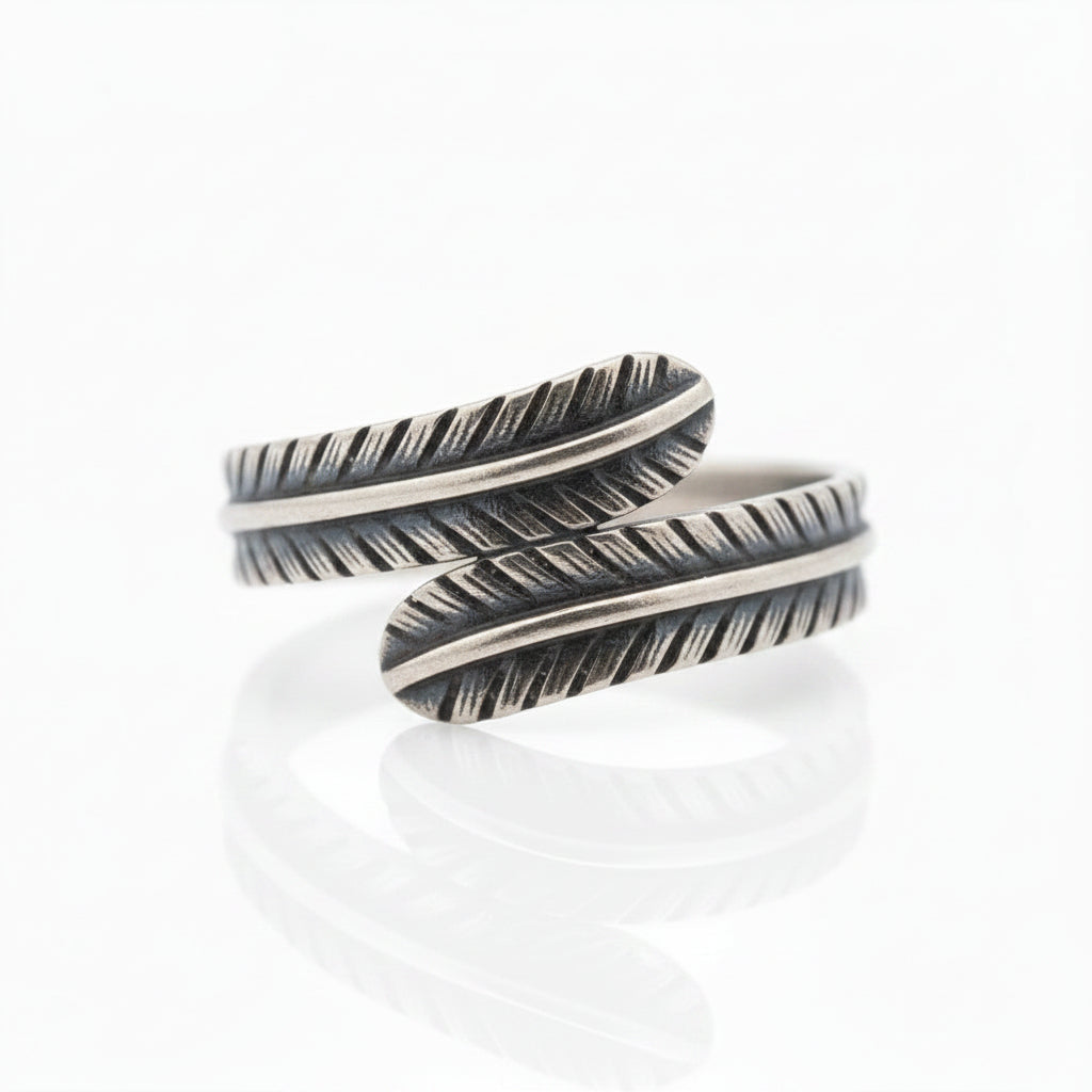 Sterling Silver Feather Wrap Ring TQ011270023 featuring detailed feather design, 13 mm in size.