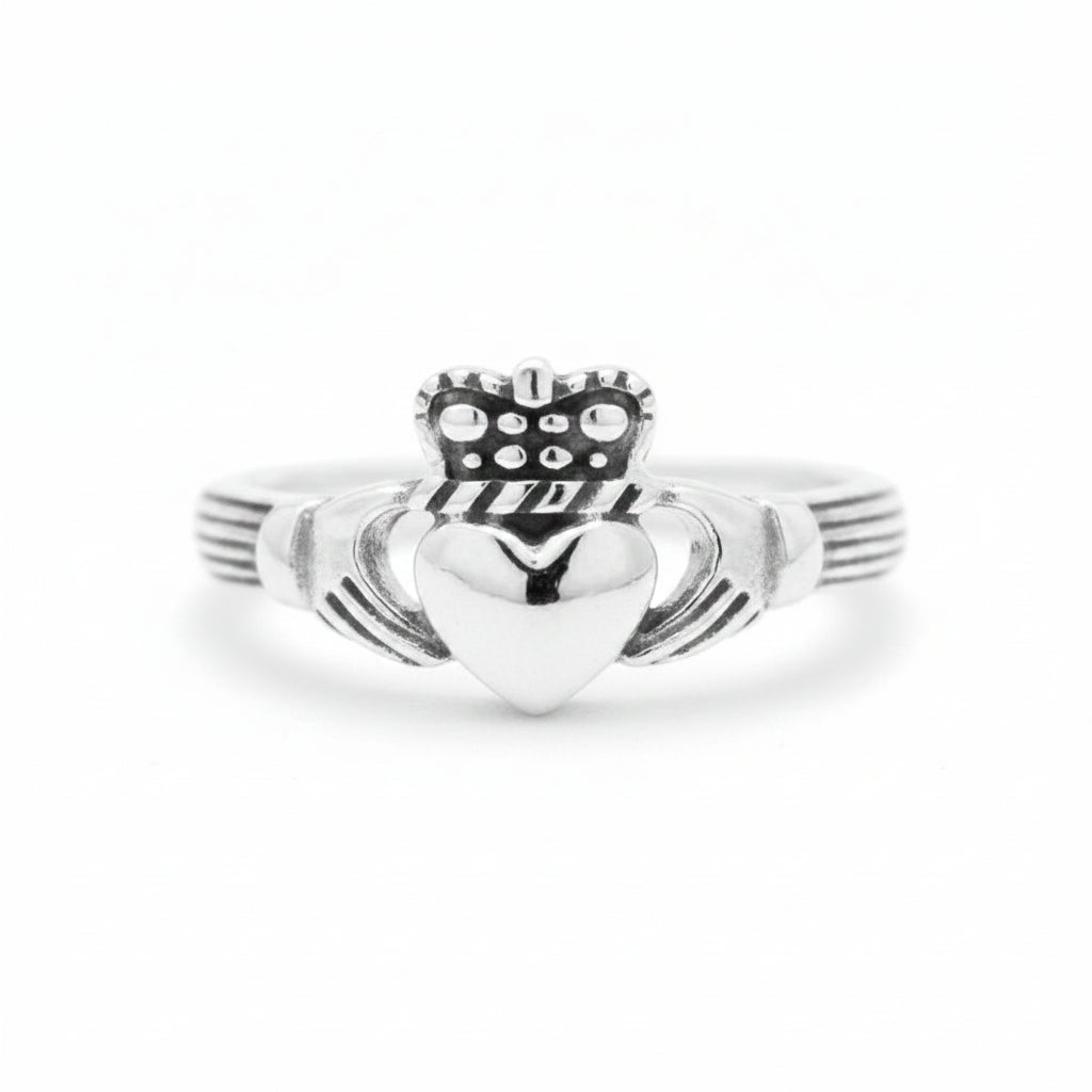Sterling Silver Plain Claddagh Ring TQ020010504 featuring a heart and crown design, 11mm size, sterling silver claddagh ring.