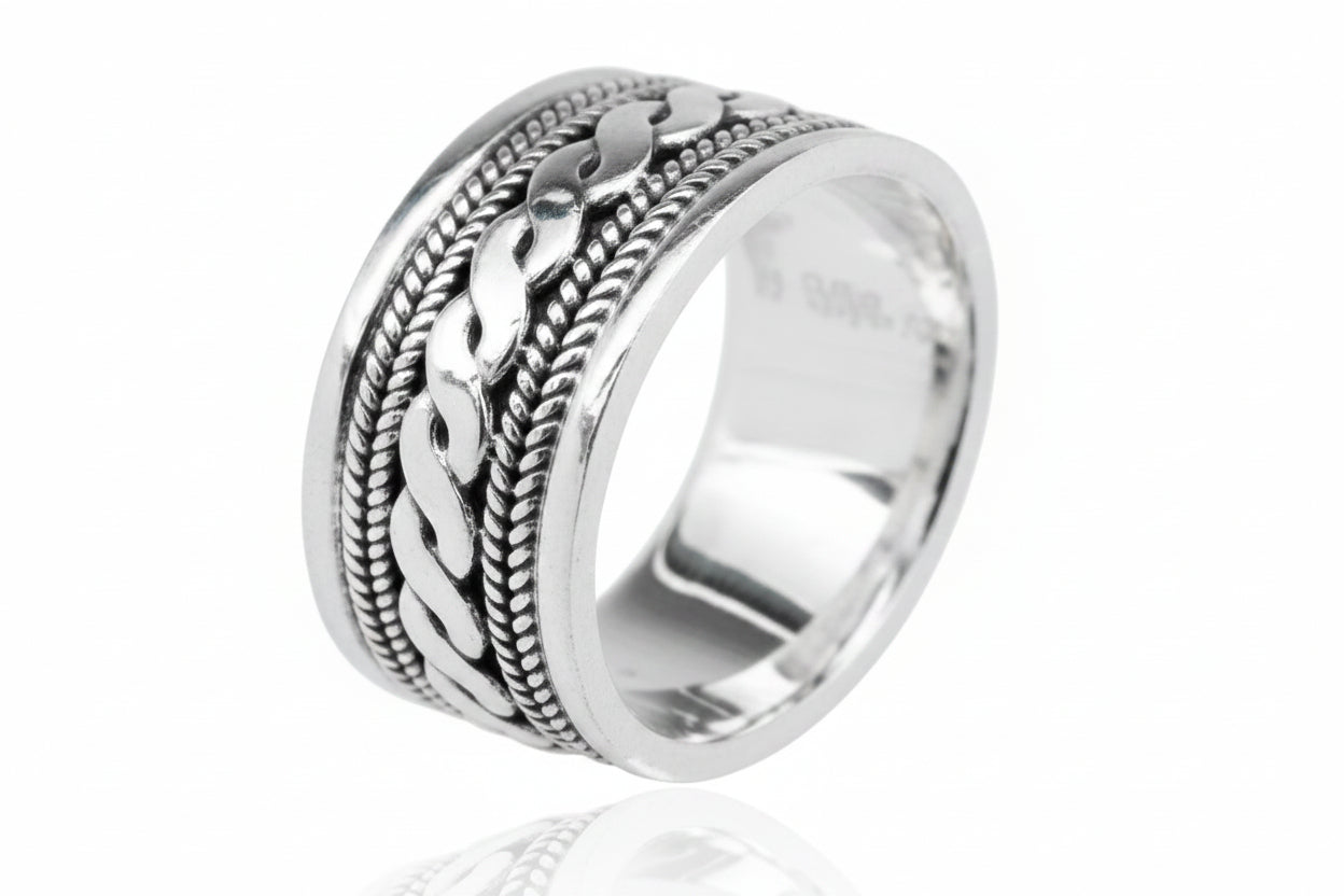 Sterling Silver Braided Pattern Ring TQ020680053, 9mm sterling silver braided ring.