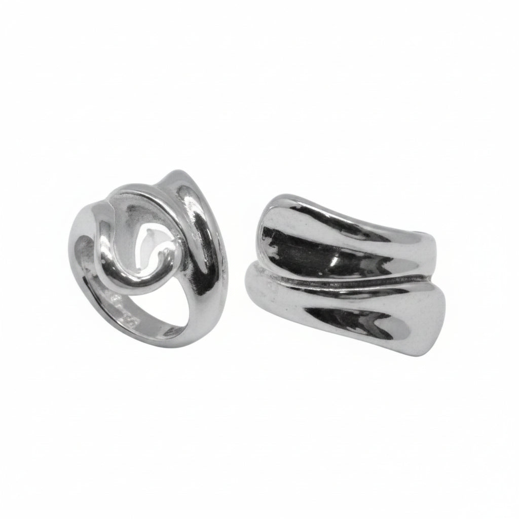 Two sleek designs of a 16mm sterling silver ring, showcasing elegant craftsmanship and shine.