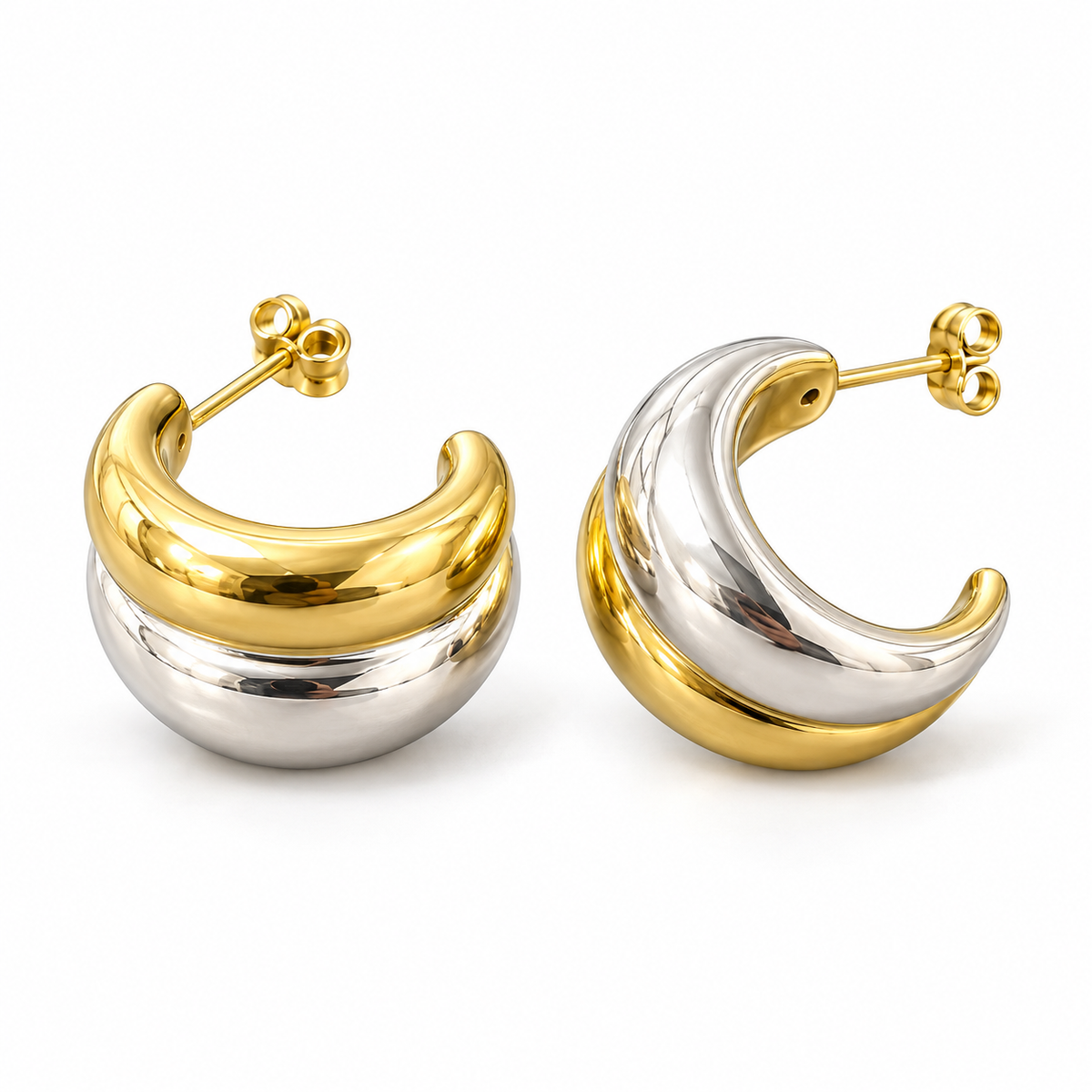Sterling Silver Two Tone C Shape Stud Earring ECZ1057892