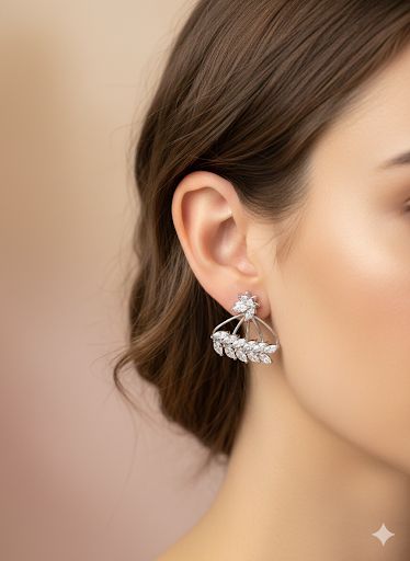 Leaf CZ Drop Earrings - Silver - ECZ33107