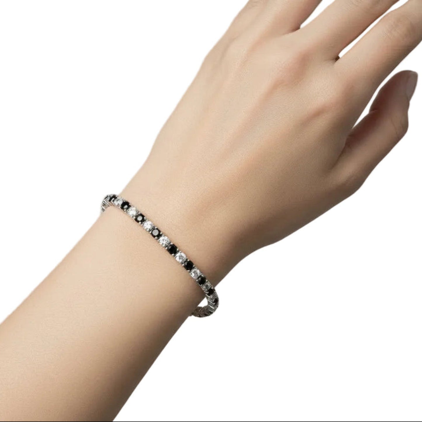 Sterling Silver 7.5" Tennis Bracelet Black-White 3 MM CZ Stone BRCZ106SW