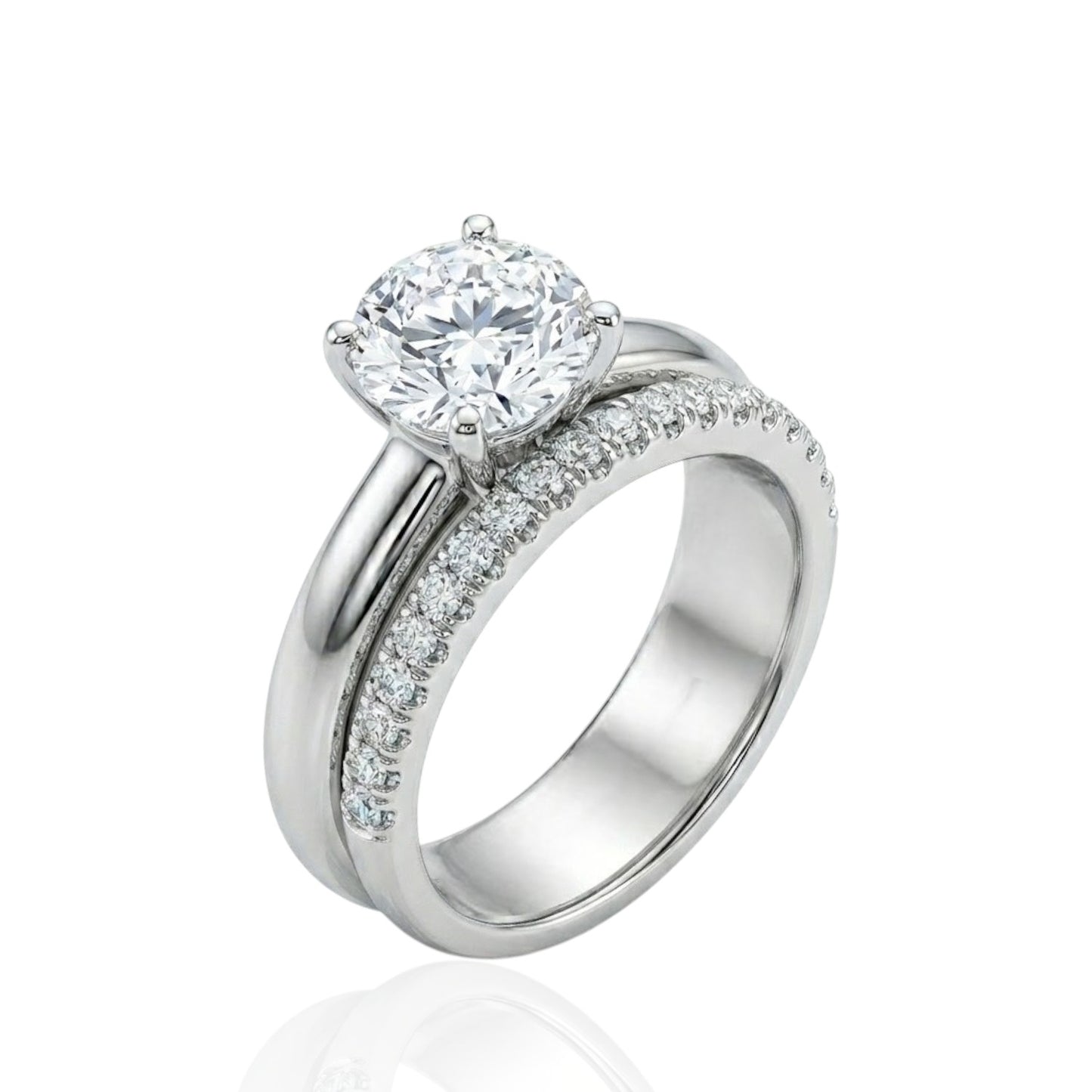 Sterling Silver Double Set Ring CZ Stone RCZ8137