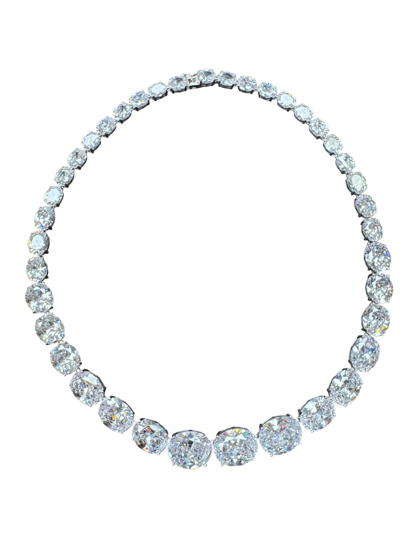 Sterling Silver Graduated Tennis Necklace 18" Oval CZ Stone NCZ33106