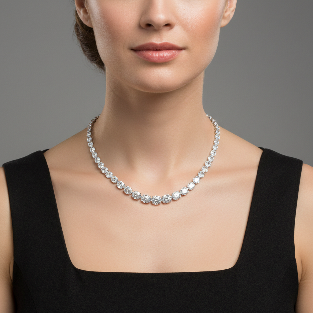 Necklace with clear oval graduated gemstones