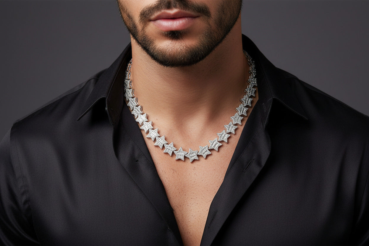 iced out star chain necklace,