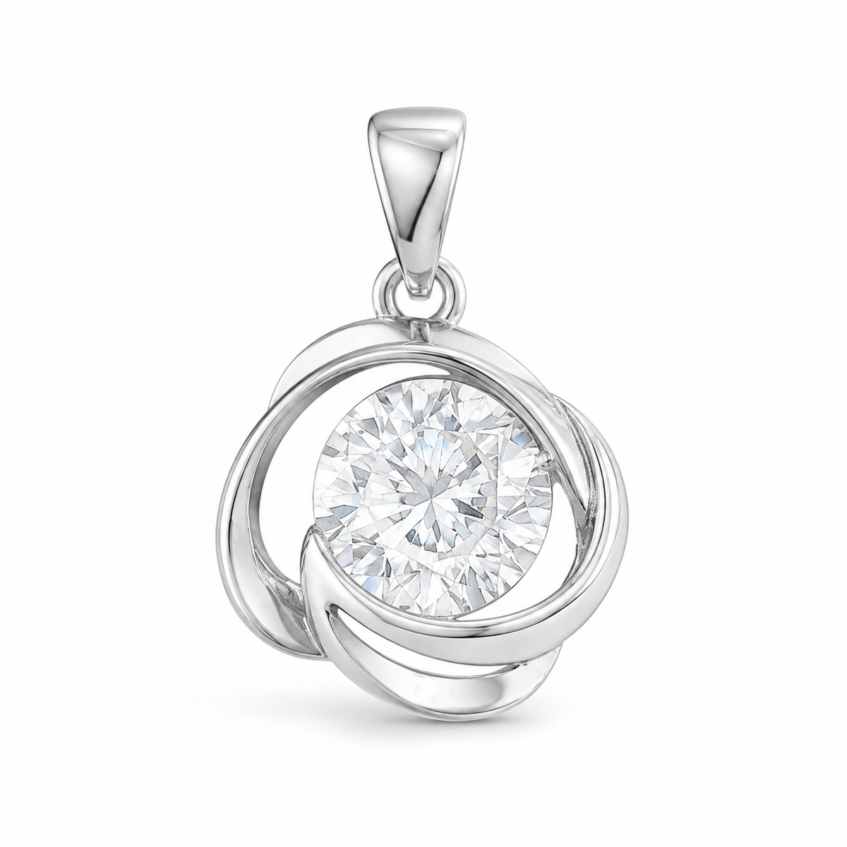 Elegant pendant jewelry collection showcasing a sparkling silver pendant with a brilliant round gemstone.