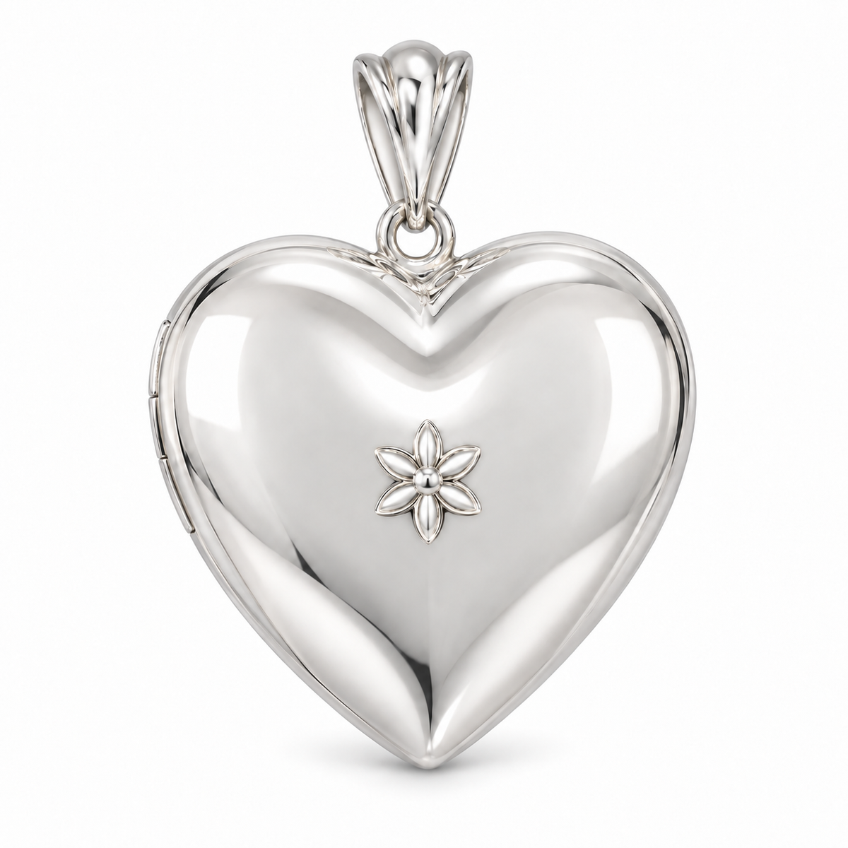 Heart-shaped silver customized locket pendant with flower design for cherished memories.