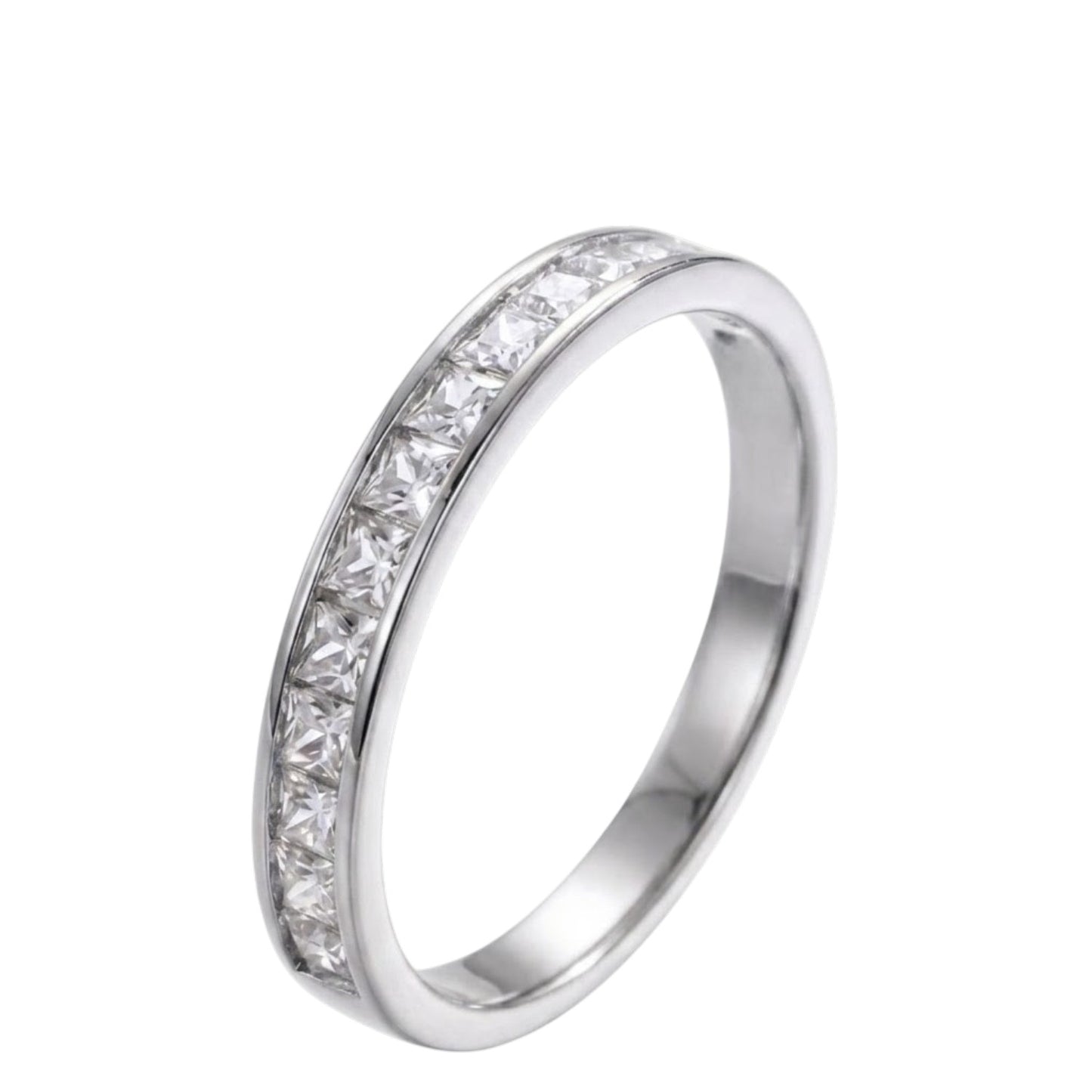 Sterling Silver Half Eternity Ring 2 mm Channel Set Princess Cut CZ Stone RCZ0381401