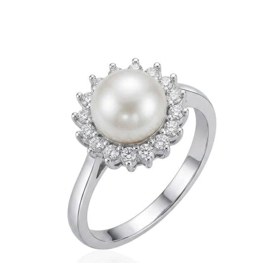 Sterling Silver Cz Pearl Ring RCZ1301