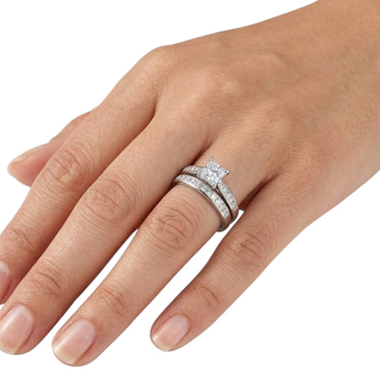 Sterling Silver Double Set Ring CZ Stone RCZ8135